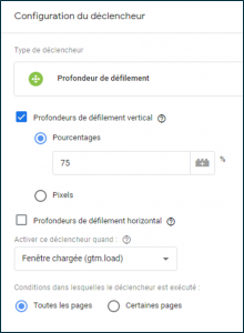 Déclencheur GTM scroll